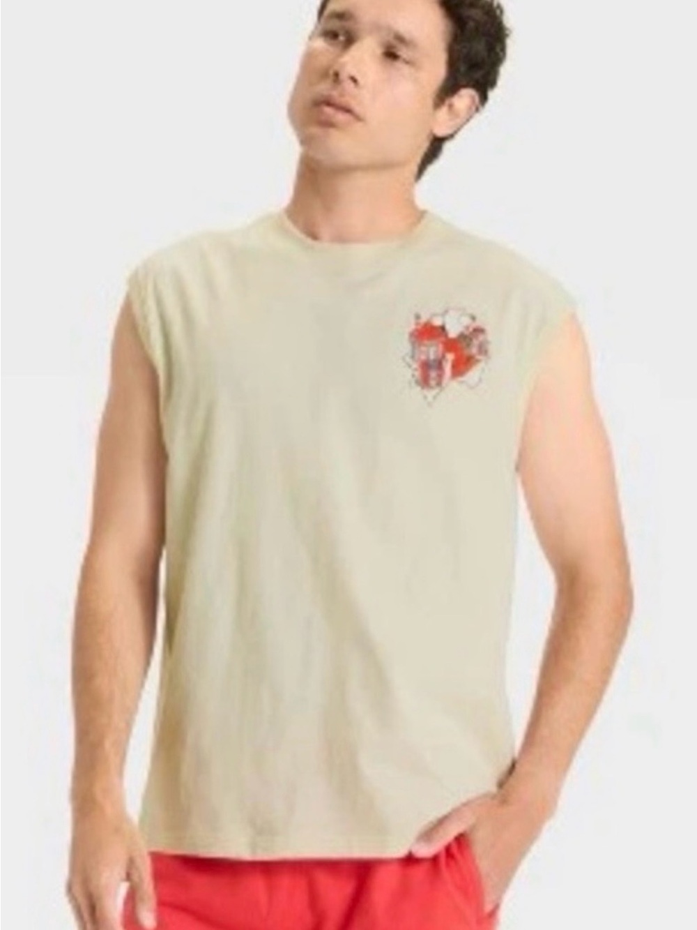 Original Use Cream Sleeveless Tank with Red Chest Graphic